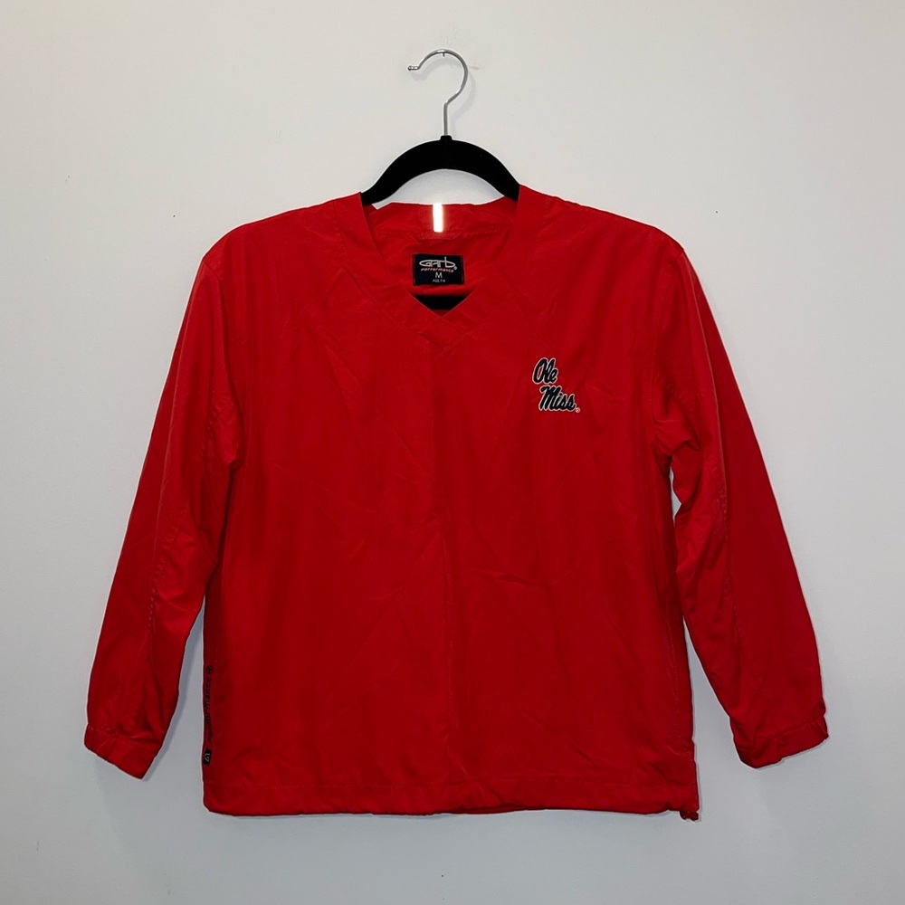 Ole Miss Rebels Red Pullover Rain Jacket Navy Logo V Neck Boys Girls Size 7 8